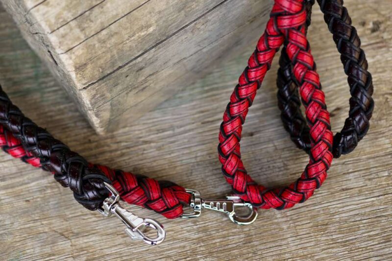 Black plaited leather dog leash by Workshop Sauri