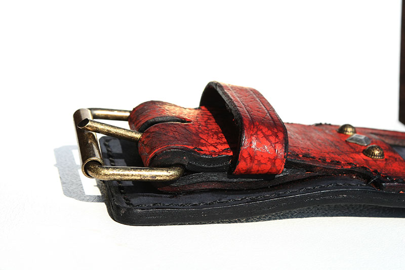 Leather Dog Collar Red and blue leopard
