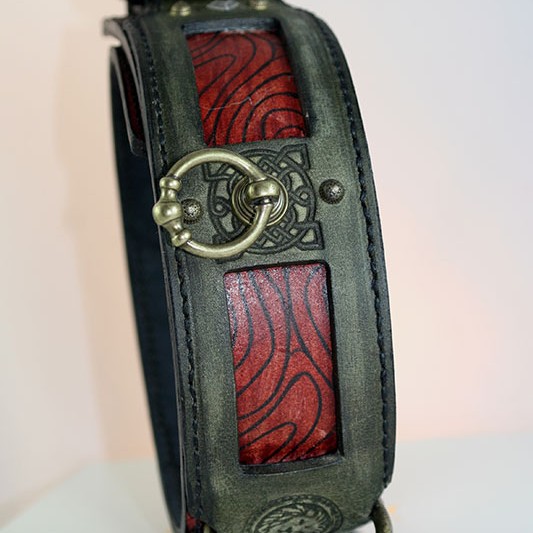 Red and green leather dog collar
