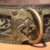 Leather dog collar Dee ring and brass patina fleur-de-lis ornament