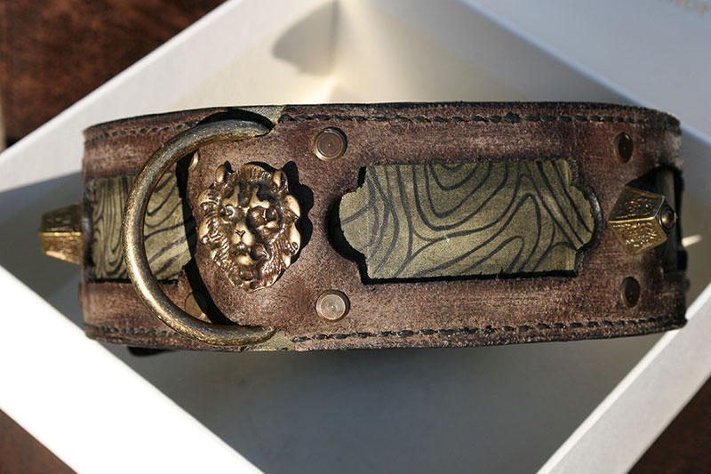 Antique brown and green leather collar