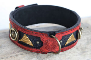 Red handmade leather dog collar