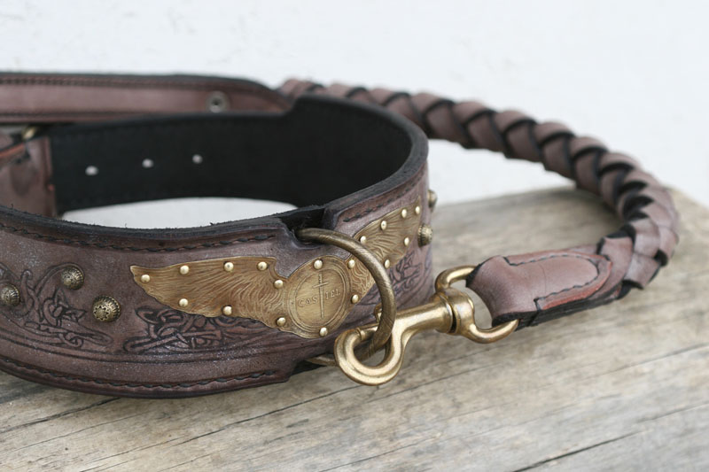 Castiel personalized dog collar brass details