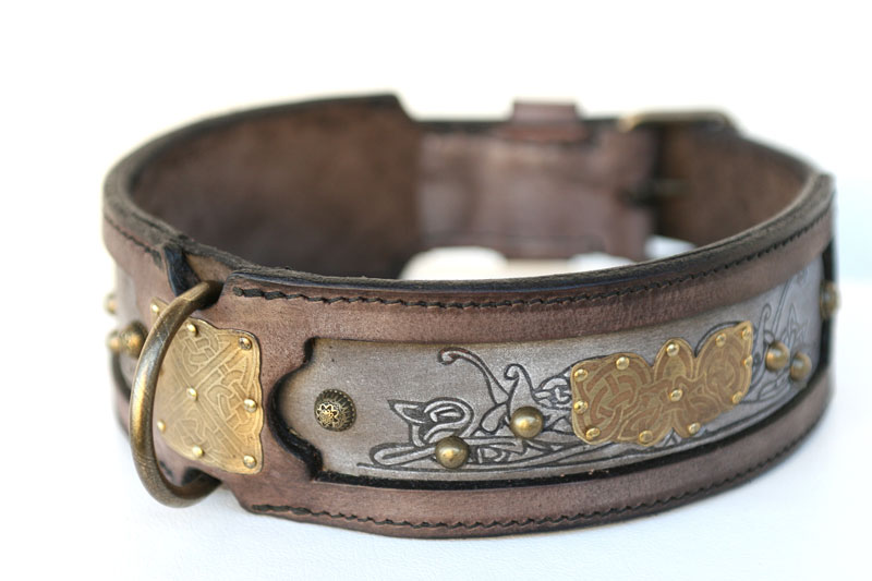 Kairos Dog Collar - Brass Ornaments and Embossing