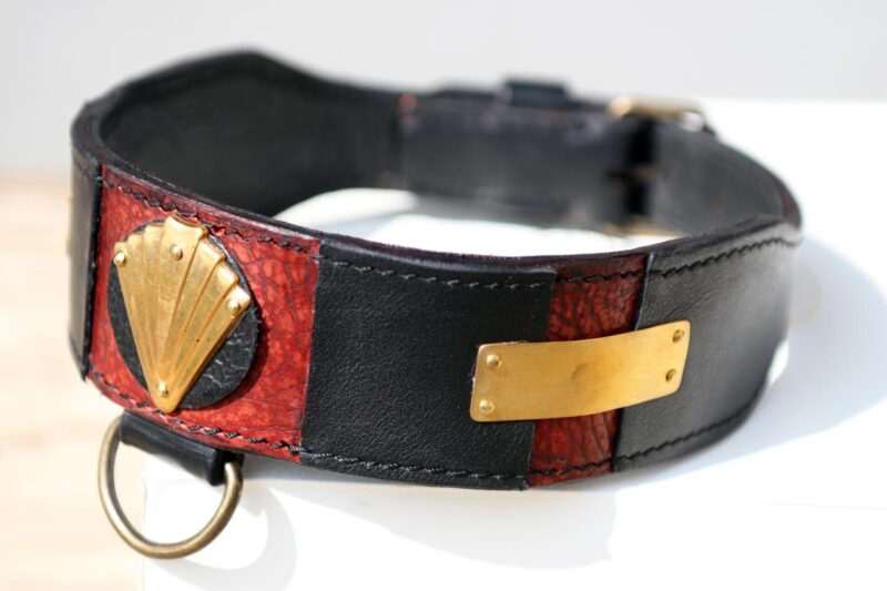 Luxor - black and red leather dog collar by Workshop Sauri