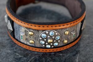 Fancy leather dog collar hand crafted by Sauri