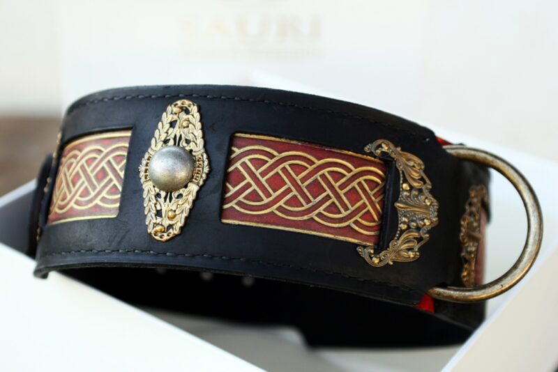 Seraphim - unique leather dog collar with brass ornaments