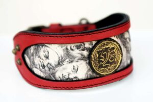 Canis Ludus - red leather dog collar with the original handprint