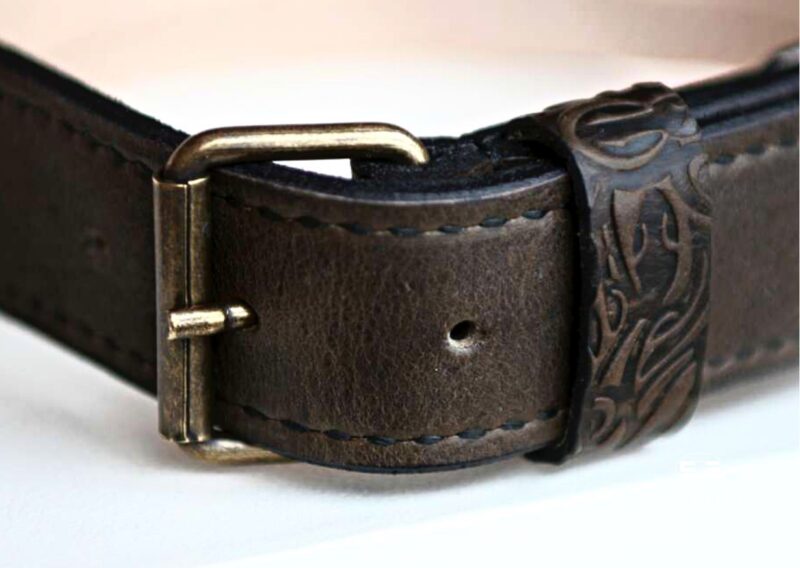 Brown leather dog collar buckle by Workshop Sauri