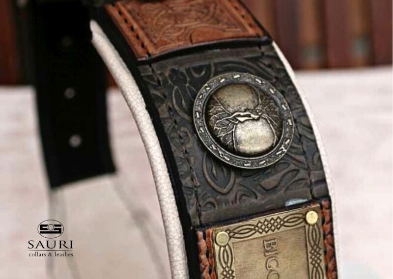 Leather dog collar with Celtic embellishments IMPERIAL by Workshop Sauri