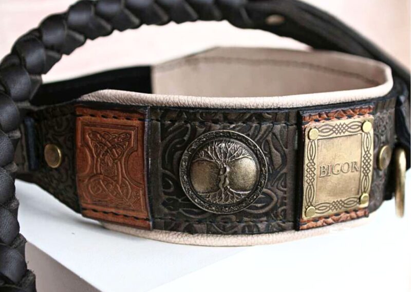 Personalized brown leather dog collar IMPERIAL by Workshop Sauri
