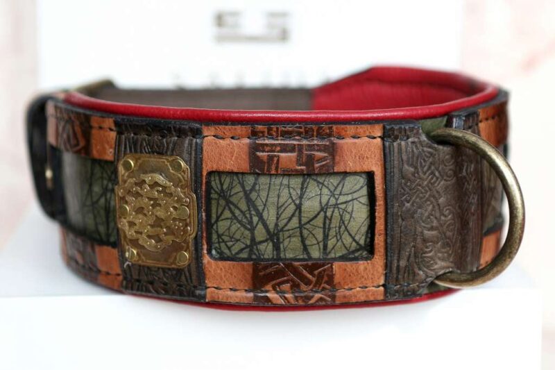 Bamboo hand print on leather dog collar by Workshop Sauri