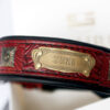 Leather dog collar with name RED TERRA by Workshop Sauri
