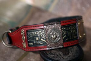 Red leather dog collar CHANDRA by Workshop Sauri