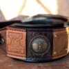 Personalized dog collar with black leather cushion by Workshop Sauri