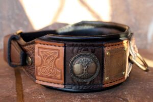 Personalized dog collar with black leather cushion by Workshop Sauri