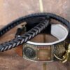 Green personalized dog collar and braided leash by Workshop Sauri