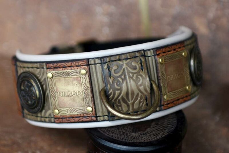 Personalized green leather dog collar by Workshop Sauri