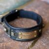 Black leather dog collar with nameplate by Workshop Sauri