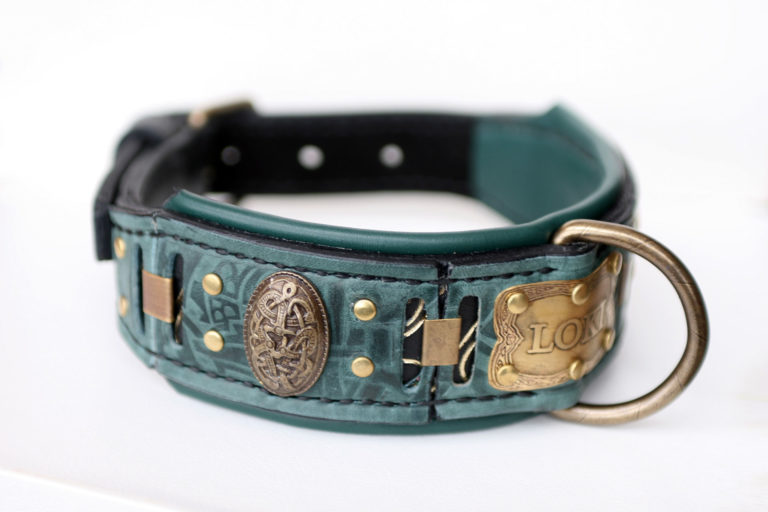 LOKI Viking dog collar with nameplate Harakhan Kennel
