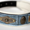 Blue dog collar with rhinestones and beige leather padding