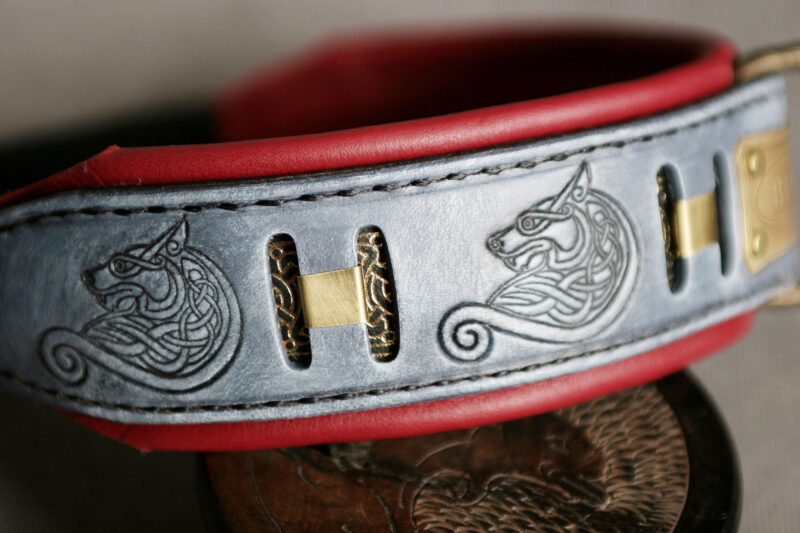 GRAY FENRIR wolf themed fancy dog collar with name by Workshop Sauri